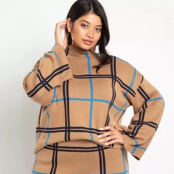 Eloquii Mock Neck Windowpane Plaid Sweater Size 18/20 - Picture 3 of 4